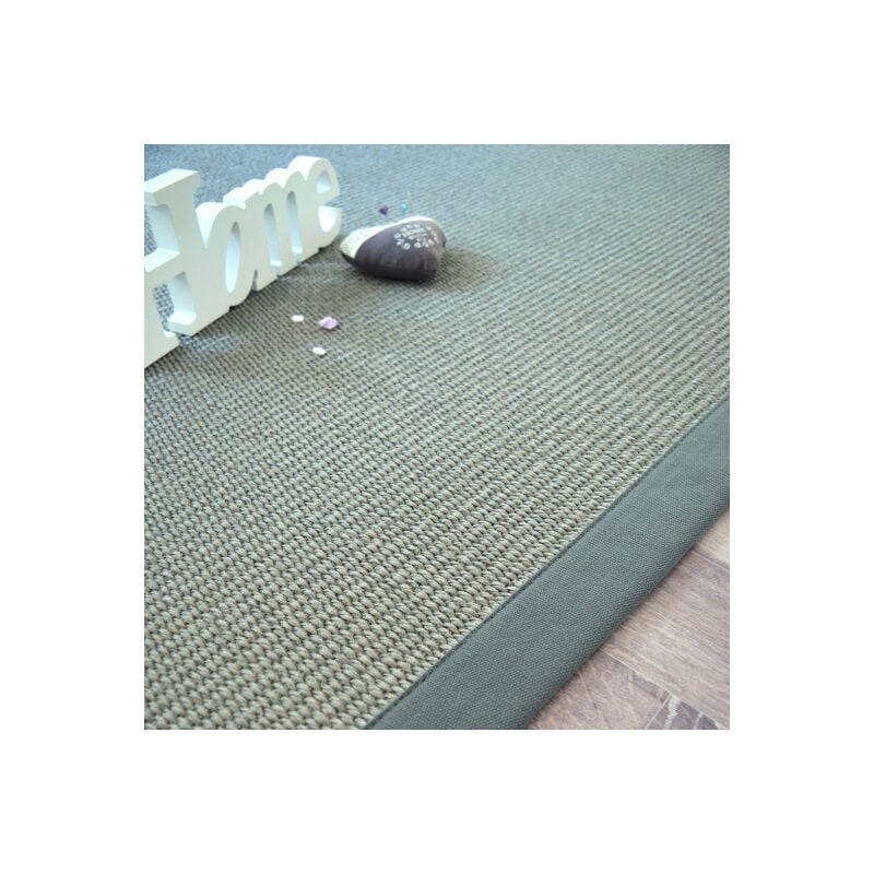 Décoweb - Tapis Sisal Quintana gris - Ganse coton vert de gris - 160 x 230 cm