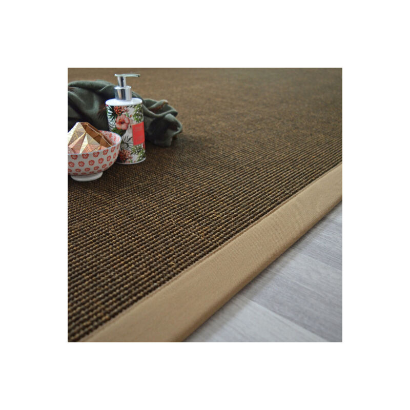 Décoweb - Tapis sisal Yucatan cacao - Ganse café au lait - 120 x 170 cm