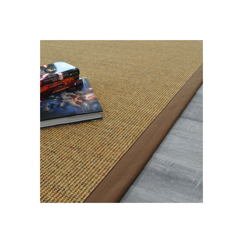 Décoweb - Tapis sisal Yucatan chaume - Ganse brune - 120 x 170 cm