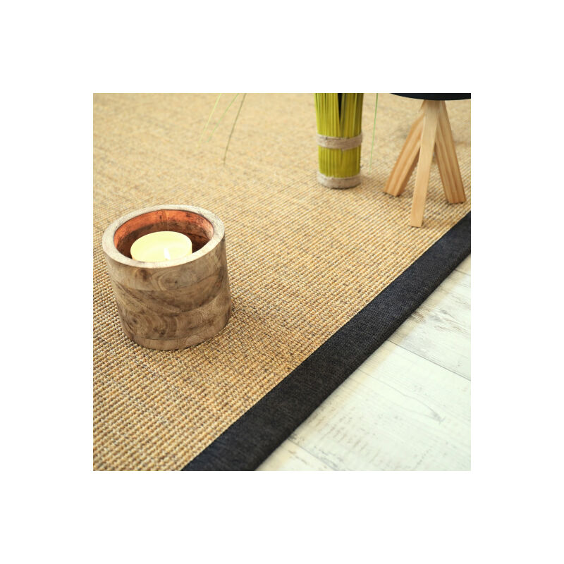 Tapis sisal Yucatan chaume - Ganse chenille brun chiné - 80 x 150 cm