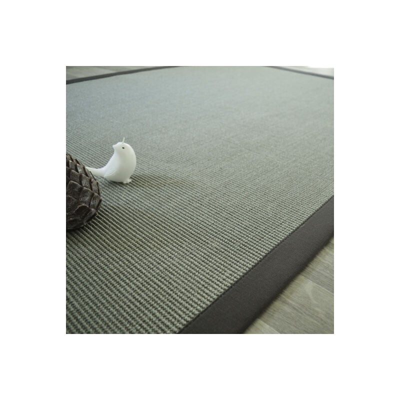 Décoweb - Tapis sisal Yucatan gris acier - Ganse coton anthracite - 80 x 150 cm