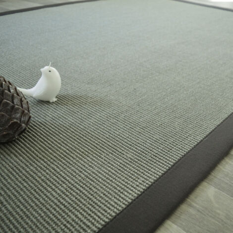 Tapis sisal Yucatan gris acier - Ganse coton anthracite - 140 x 200 cm