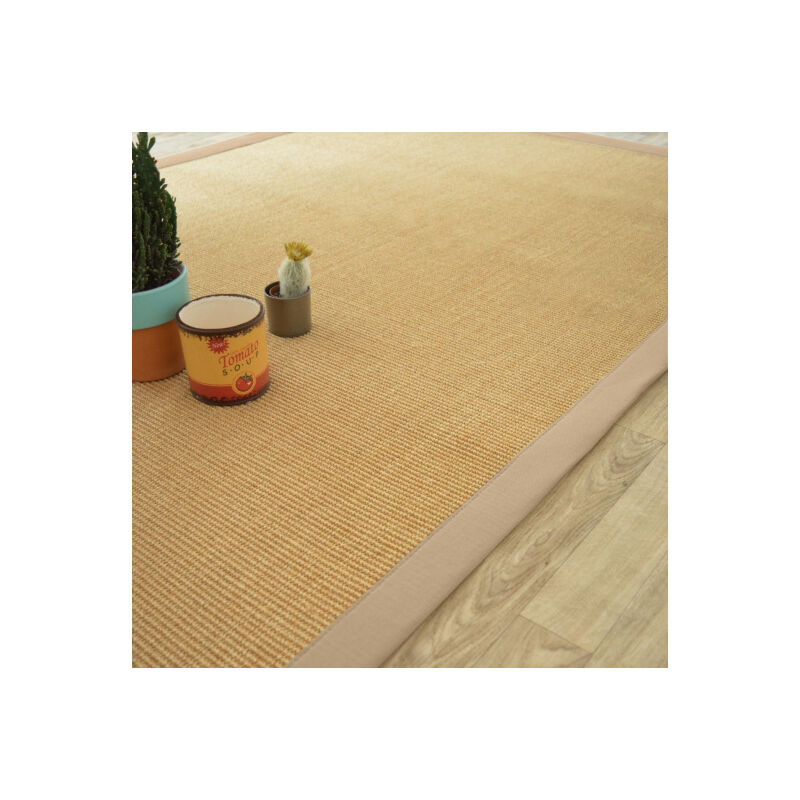 Décoweb - Tapis sisal Yucatan naturel - Ganse beige - 200 x 200 cm