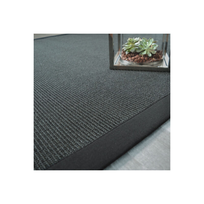 Tapis sisal Yucatan noir - Ganse coton noire - 160 x 230 cm