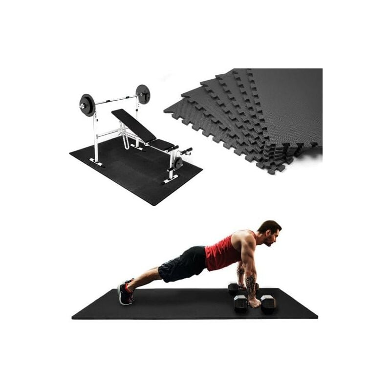 Le Poisson Qui Jardine - Tapis Sport & Jeu en Mousse Noire - 6 Pièces 62 x 62 cm