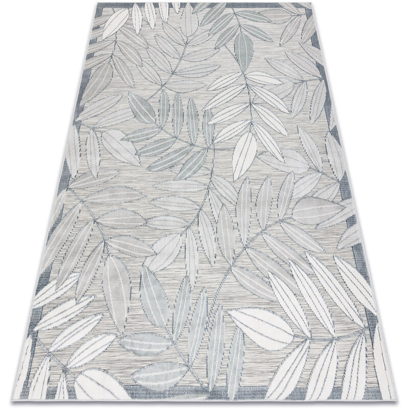 Rugsx - Tapis Structurel botanic 65241 Feuilles tissé à plat sur balcon, terrasse - gris grey 78x150 cm