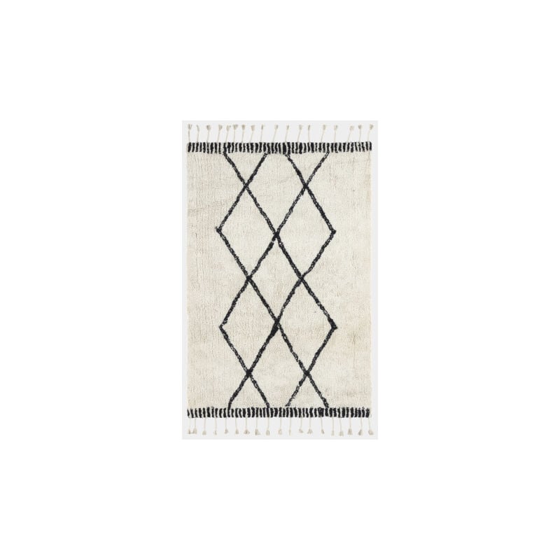 Décoweb - Tapis style Berbère avec franges - Tribal - Blanc cassé - 120 x 160 cm