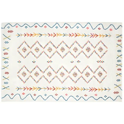 Tapis style berbère JAVA - 200 x 290 cm - Beige et motifs multicolores - Beige