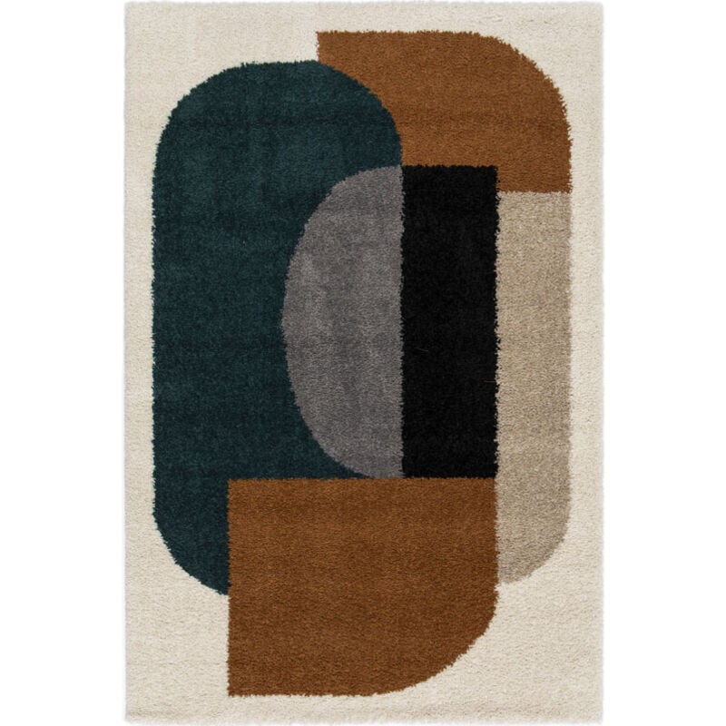 Tapis style berbère - Terre ancestrale - Bleu canard, camel - 120 x 170 cm