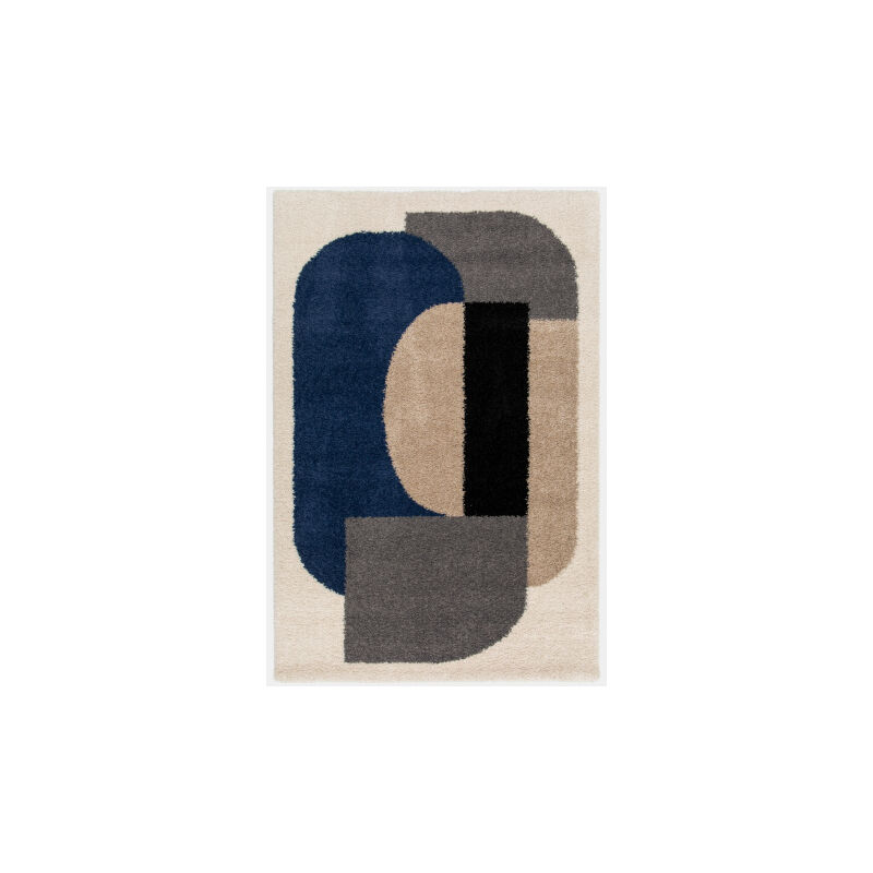 Décoweb - Tapis style berbère - Terre ancestrale - Bleu touareg, gris - 160 x 230 cm