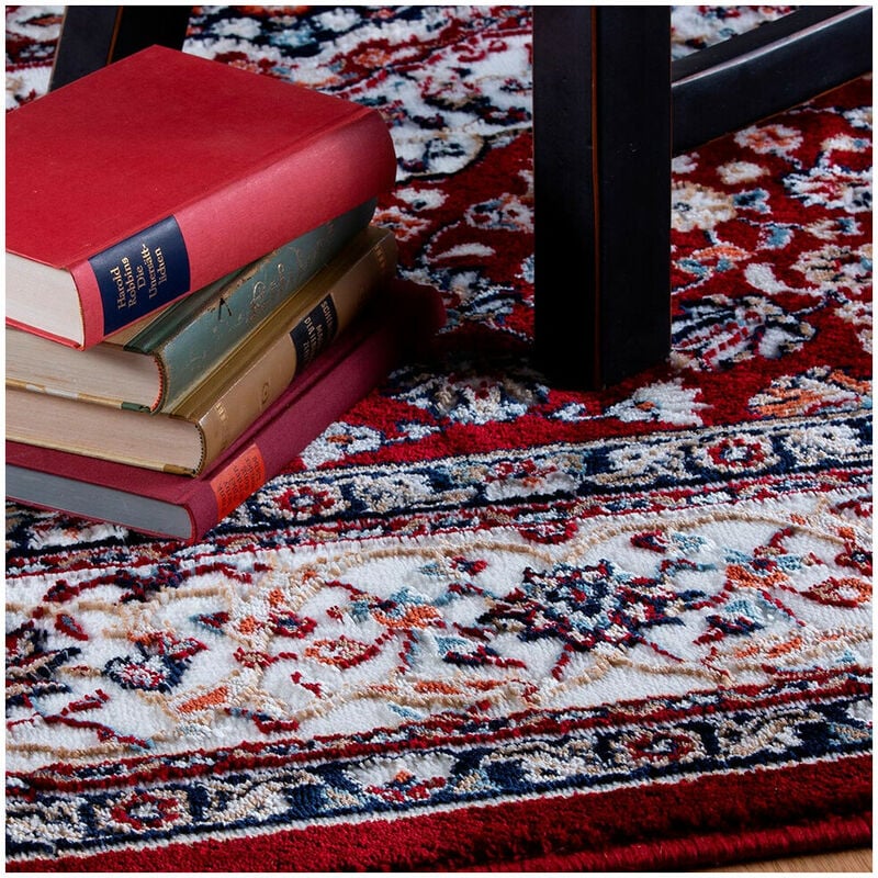 Deladeco - Tapis style orient rectangle en polyester Cauris Rouge 200x290