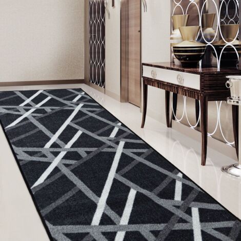 Tapis sur mesure Printed Anthracite à rayures 67 x 150 cm