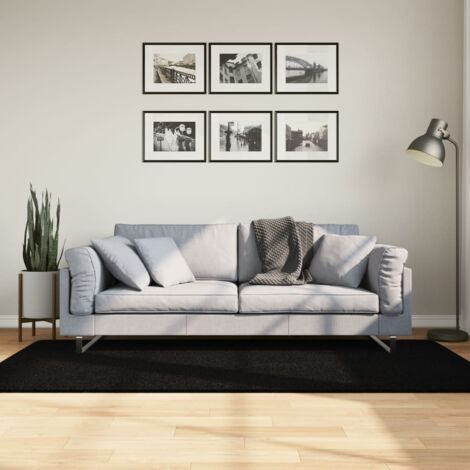 Tapis-Tapis de salon-Tapis Chambre HUARTE à poils courts doux et lavable noir 100x200 cm 218072