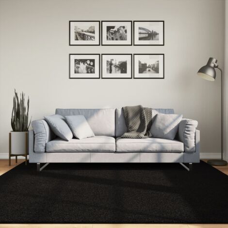 Tapis-Tapis de salon-Tapis Chambre HUARTE à poils courts doux et lavable noir 200x200 cm 374329