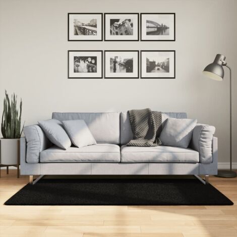 Tapis-Tapis de salon-Tapis Chambre HUARTE à poils courts doux et lavable noir 80x150 cm 115702