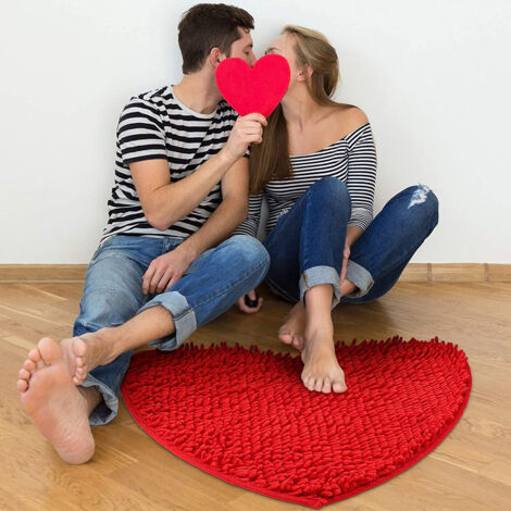 Tapis Tapis en Forme de Cœur Rouge Motif Décoratif Valentine Paillasson Doux Mat Doux pour Douche Porte Salle de Bain