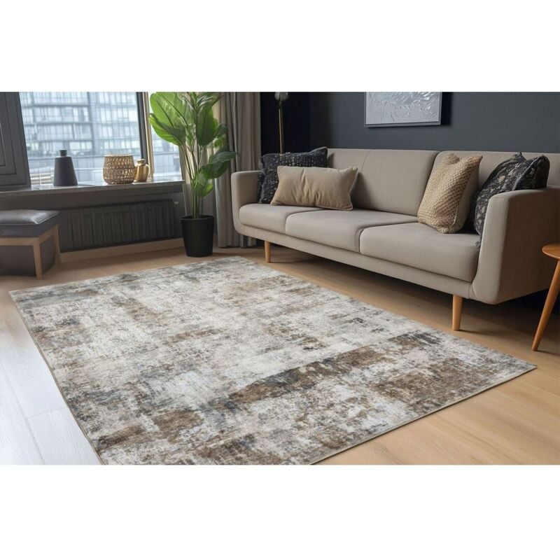 Deladeco - Tapis taupe abstrait design Plia Taupe 120x170