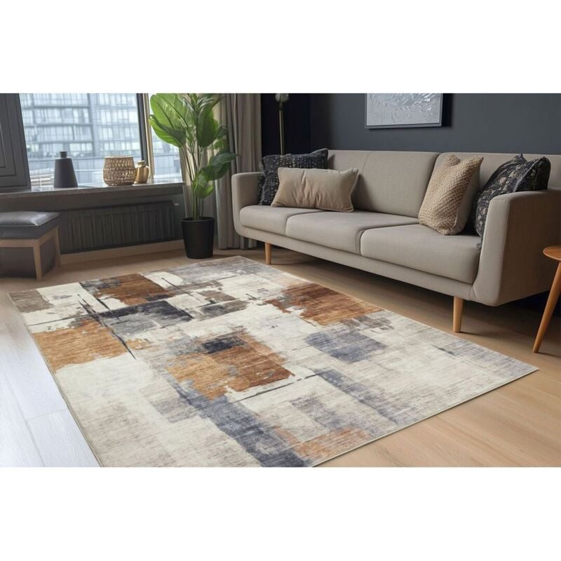Deladeco - Tapis terre abstrait moderne rectangle Garo Terracotta 80x150
