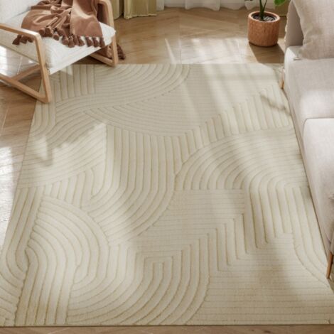 Tapis tissé-machine antidérapant polyvalent-épaisseur 15 mm-blanc crème-200x140x1.70(cm)