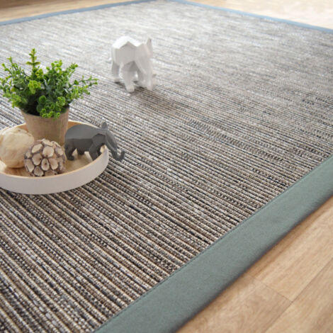 Tapis tissé plat - Bornéo silver - Ganse coton vert de gris - 80 x 150 cm