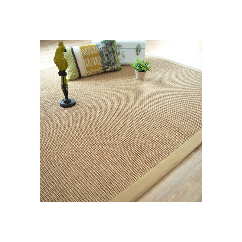 Décoweb - Tapis tissé plat - Lombok naturel - Ganse coton beige - 250 x 350 cm
