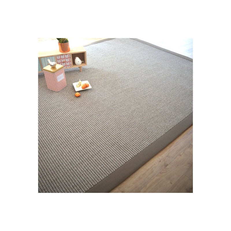 Décoweb - Tapis tissé plat - Lombok silver - Ganse coton taupe - 140 x 200 cm