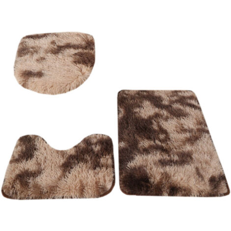 Tapis toilette peluche 3 pièces, absorbant, antidérapant, poils longs
