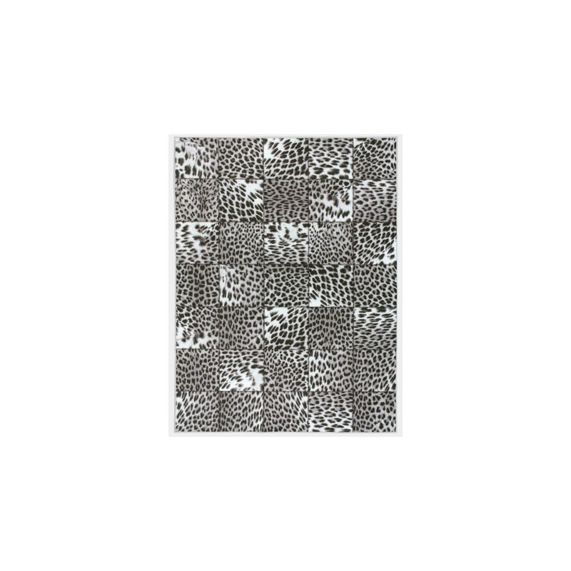 Décoweb - Tapis toucher soft - Imprimé léopard - Patchwork noir et blanc - 120 x 160 cm