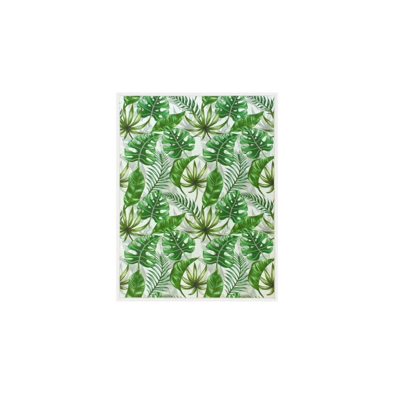 Décoweb - Tapis toucher soft - Imprimé feuilles exotique - Vert et écru - 120 x 160 cm