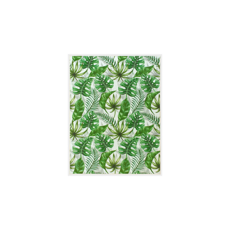 Décoweb - Tapis toucher soft - Imprimé feuilles exotique - Vert et écru - 160 x 220 cm