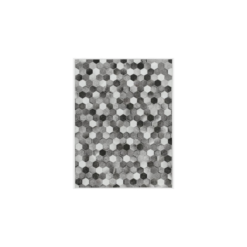 Décoweb - Tapis toucher soft - Imprimé peau de vache - Patchwork gris - 120 x 160 cm