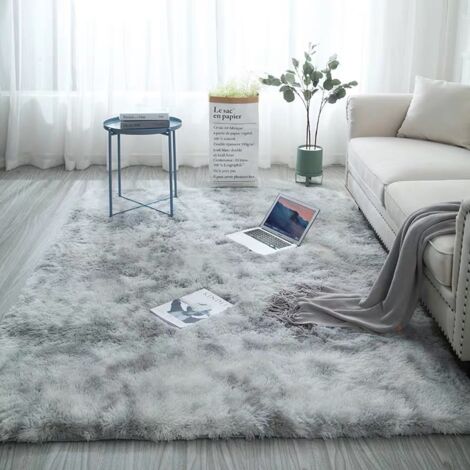 Tapis Trywise Simple Tie-Dye Gris clair dégradé à poils longs, lavable, pour salon, table basse, chambre, chevet (4060cm)