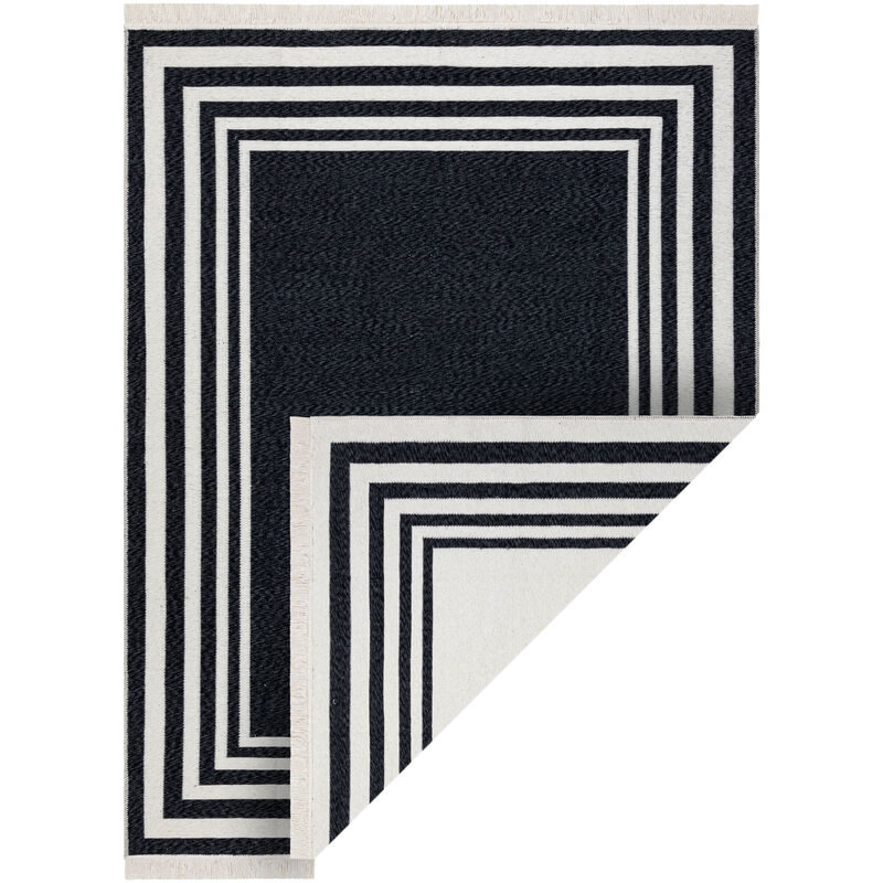 Tapis twin 22990 Cadre, Coton, double face, Franges écologiques - noir / crème black 160x220 cm