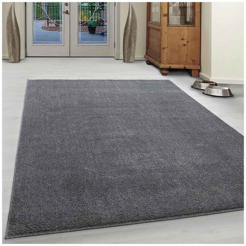Allotapis - Tapis uni à courtes mèches pour salon Rush Gris clair 240x340