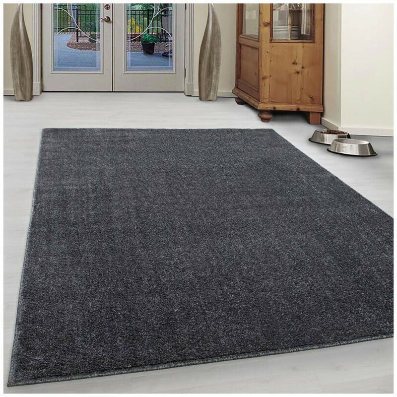 Allotapis - Tapis uni à courtes mèches pour salon Rush Gris 60x100