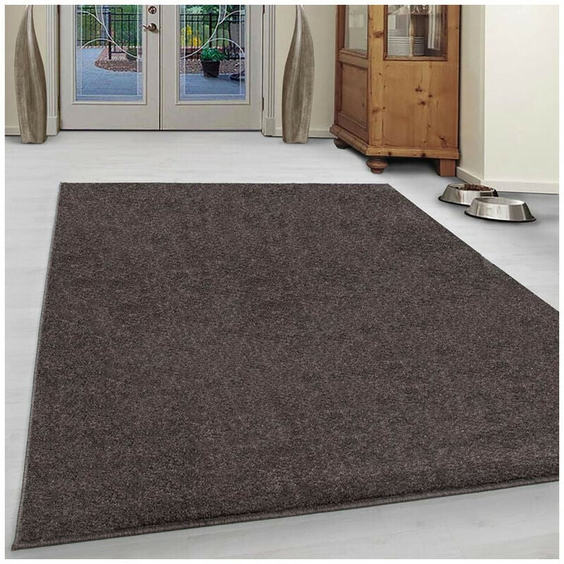 Allotapis - Tapis uni à courtes mèches pour salon Rush Marron 200x290