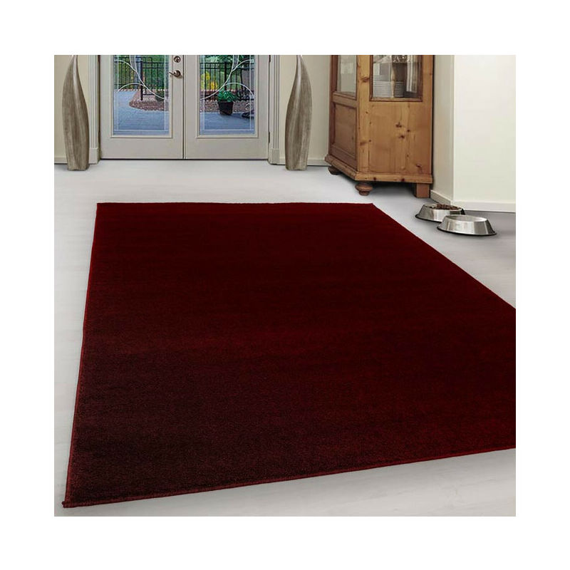 Allotapis - Tapis uni à courtes mèches pour salon Rush Rouge 140x200