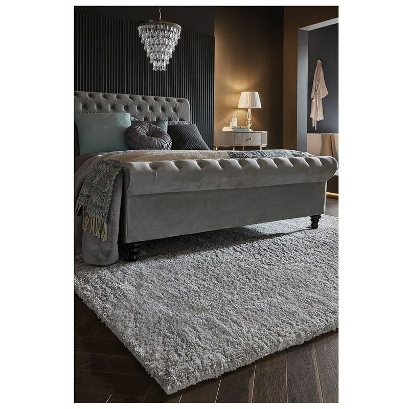 Flair Rugs - Tapis uni à longues mèches moderne doux Feather Soft Gris 80x150