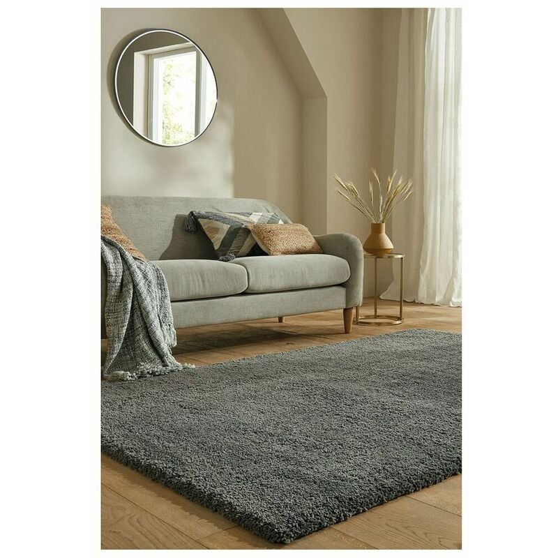 Tapis uni à longues mèches moderne doux Feather Soft Charbon 200x290
