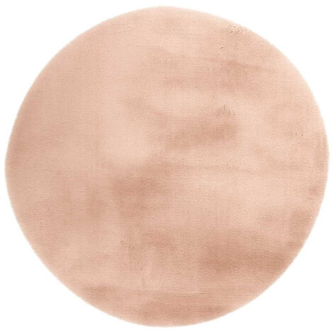 Tapis Uni Rond Doux à Poils Longs "Rabbit" Beige 120 cm