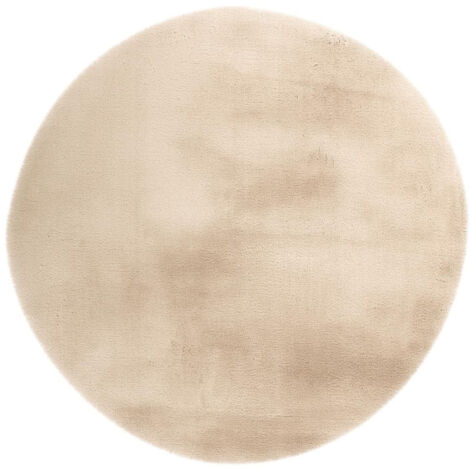 Tapis Uni Rond Doux à Poils Longs "Rabbit" Ivoire 160 cm