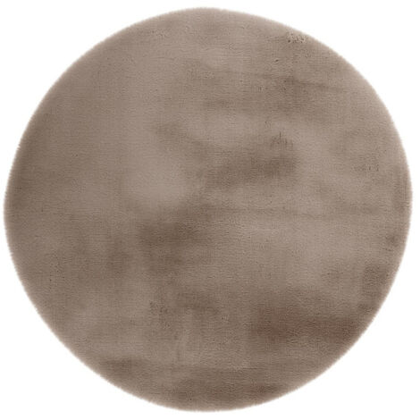 Tapis Uni Rond Doux à Poils Longs "Rabbit" Taupe 120 cm