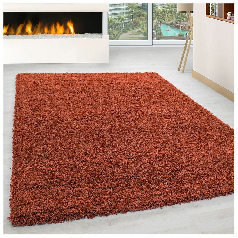 Tapis uni shaggy rectangle Aimee Terre cuite 60x110