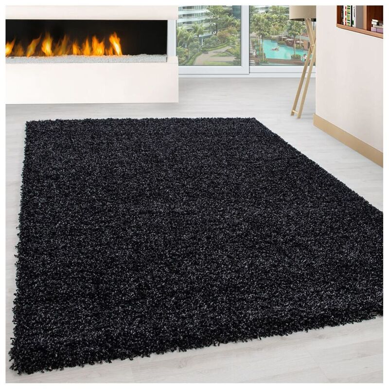 Allotapis - Tapis uni shaggy rectangle Aimee Anthracite 60x110