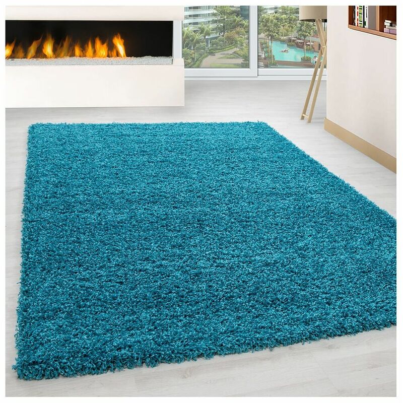 Allotapis - Tapis uni shaggy rectangle Aimee Turquoise 60x110