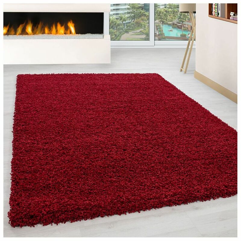 Allotapis - Tapis uni shaggy rectangle Aimee Rouge 60x110