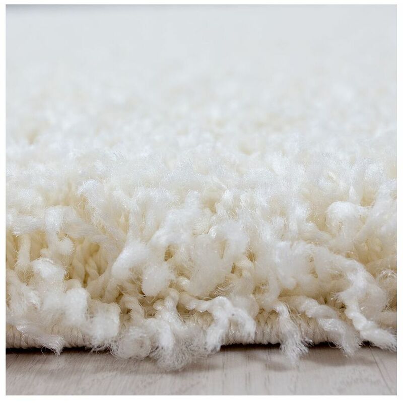 Allotapis - Tapis uni shaggy rond Bright Crème ø 160