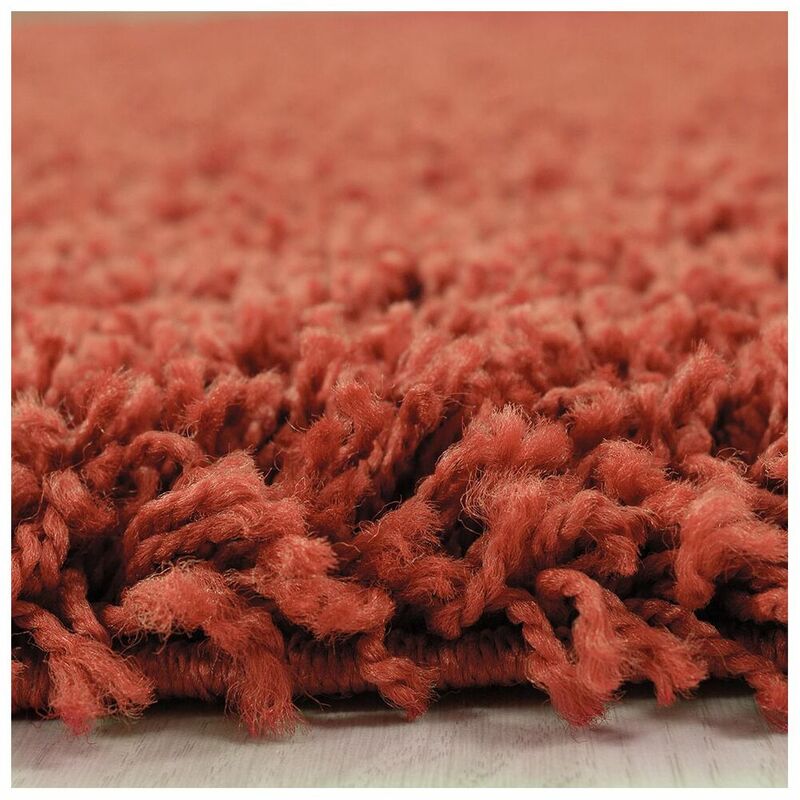 Allotapis - Tapis uni shaggy rond Bright Terre cuite ø 80