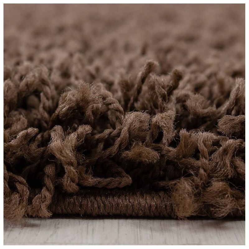 Allotapis - Tapis uni shaggy rond Bright Marron ø 120