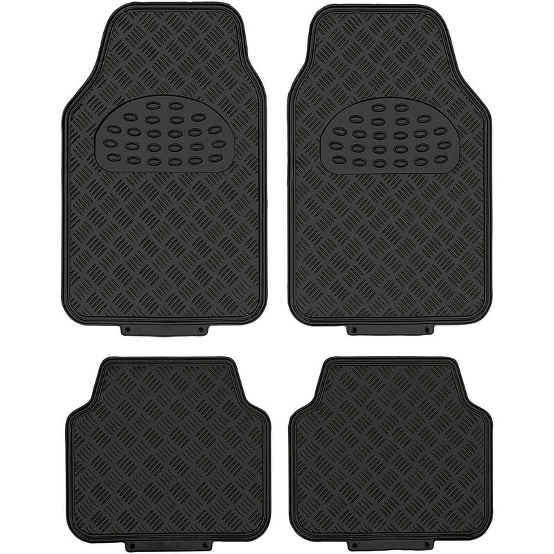 Tapis universel caoutchouc look alu noir (4 pièces)